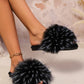 Fuzzy Open Toe Flat Sandals