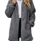 Fuzzy Pocketed Zip Up Long Sleeve Hooded Jacket