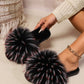 Fuzzy Open Toe Flat Sandals