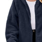 Fuzzy Pocketed Zip Up Long Sleeve Hooded Jacket